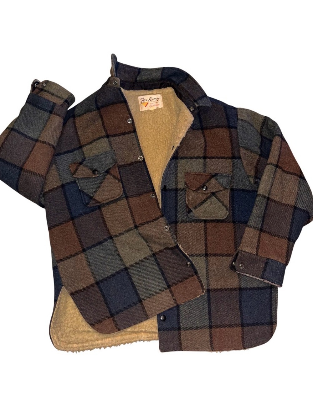 1960s wool lined plaid FOX KNAPP heavy duty field work shirt jacket men’s L